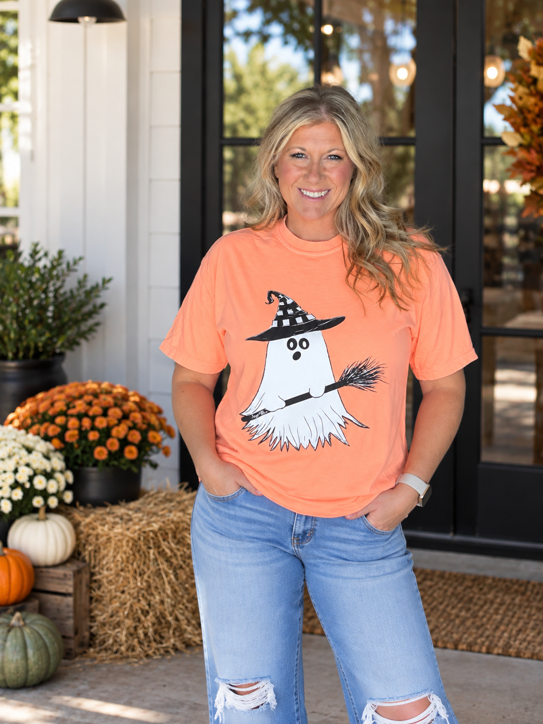 Witchy Li'l Boo Neon Cantaloupe Comfort Color SS Tee