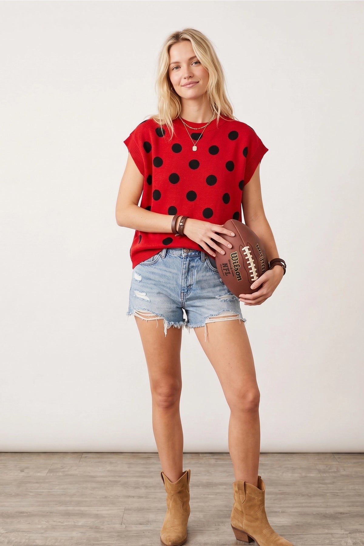 Gameday Polka Dot Sleeveless Knit Top Red with Black Polka Dots