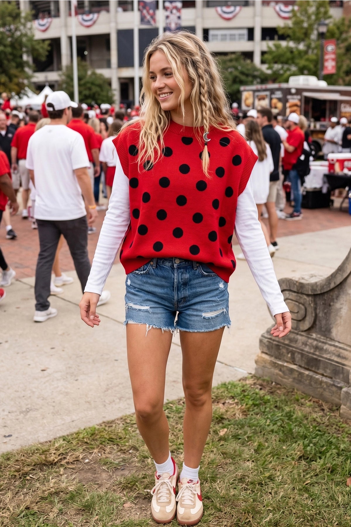 Gameday Polka Dot Sleeveless Knit Top Red with Black Polka Dots
