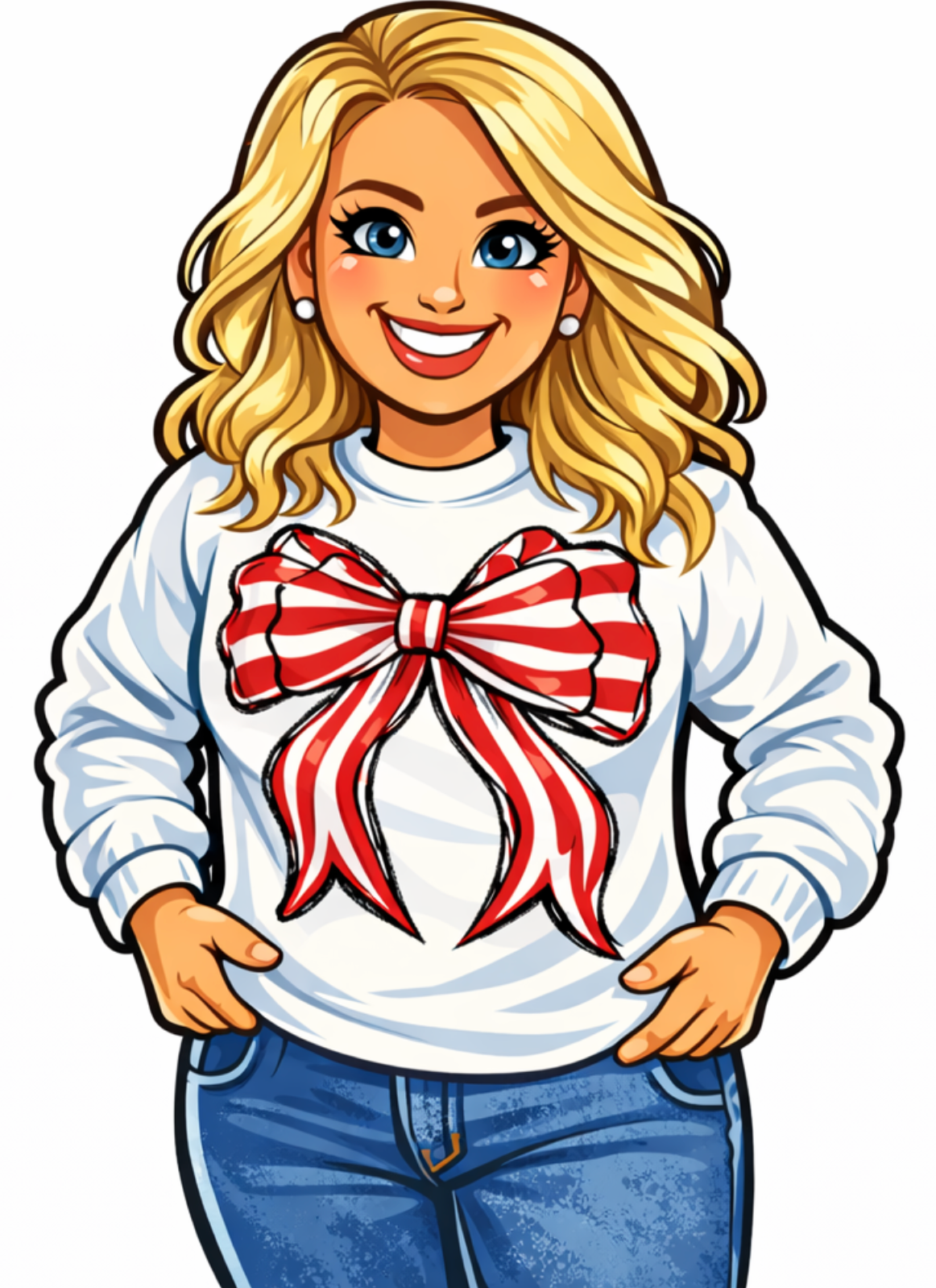 Red and White Striped Bow CC LS