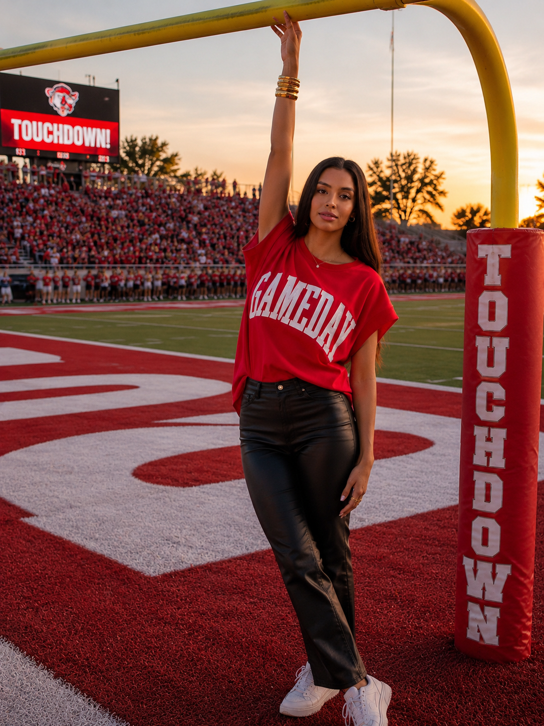 Red & White Game Day Short Sleeve Sweater With Embroidered Letters