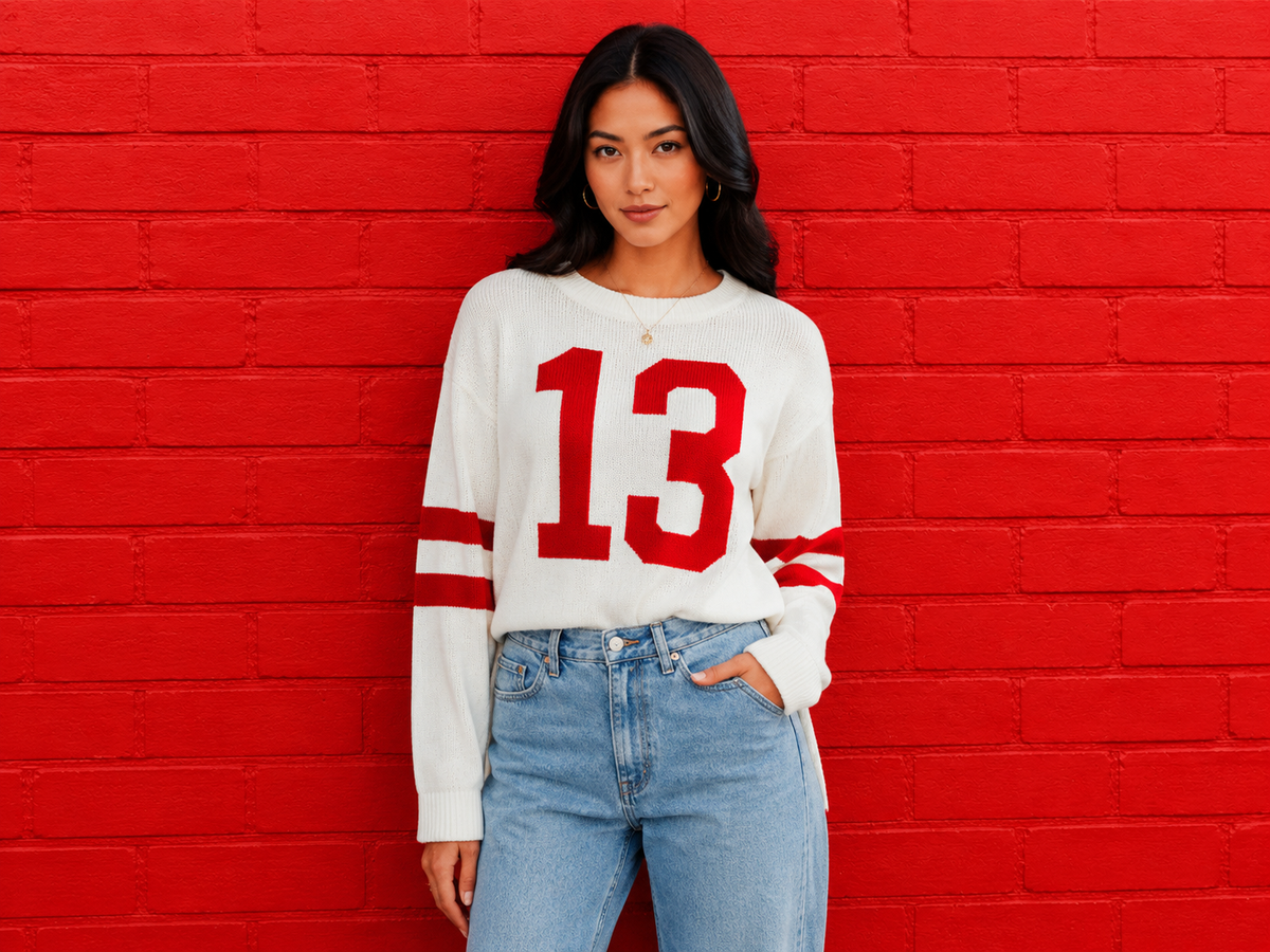 Cream & Red 13 Cable Knit Sweater