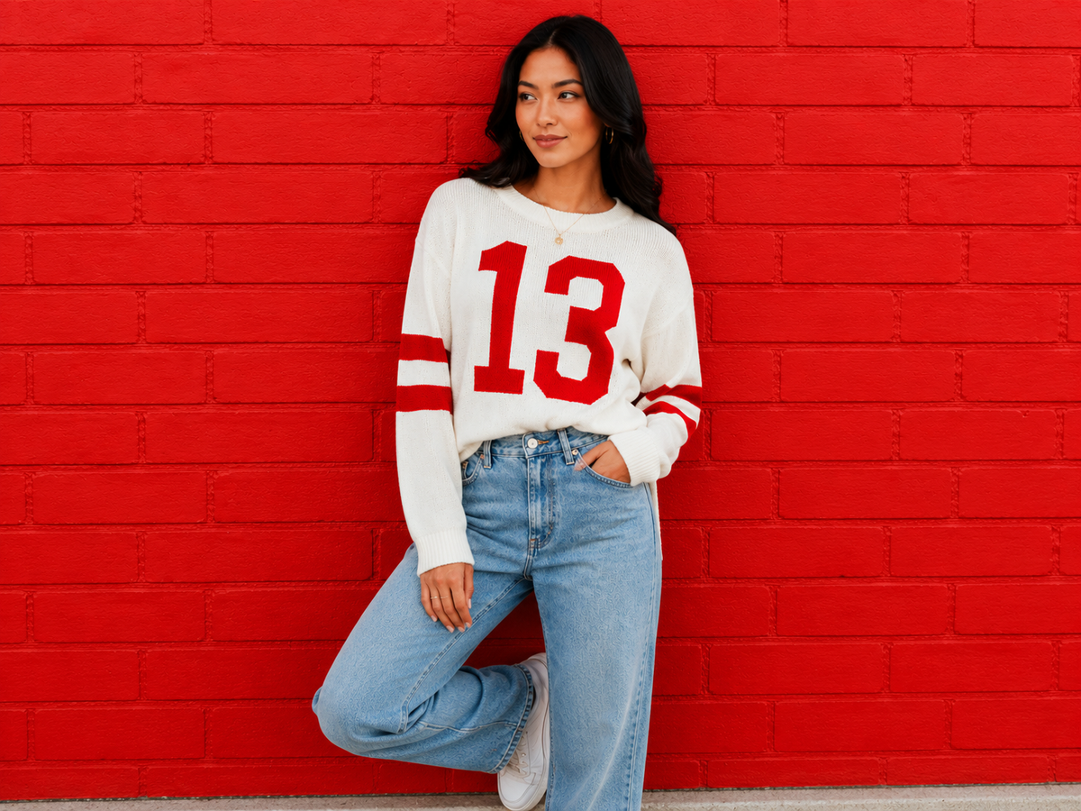 Cream & Red 13 Cable Knit Sweater
