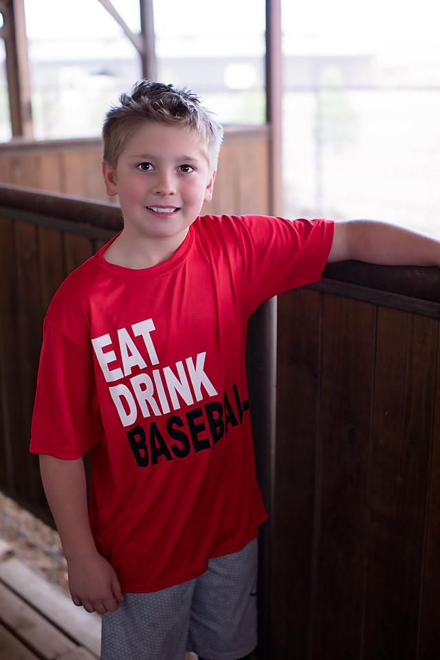 kids eat drink baseball tee- red