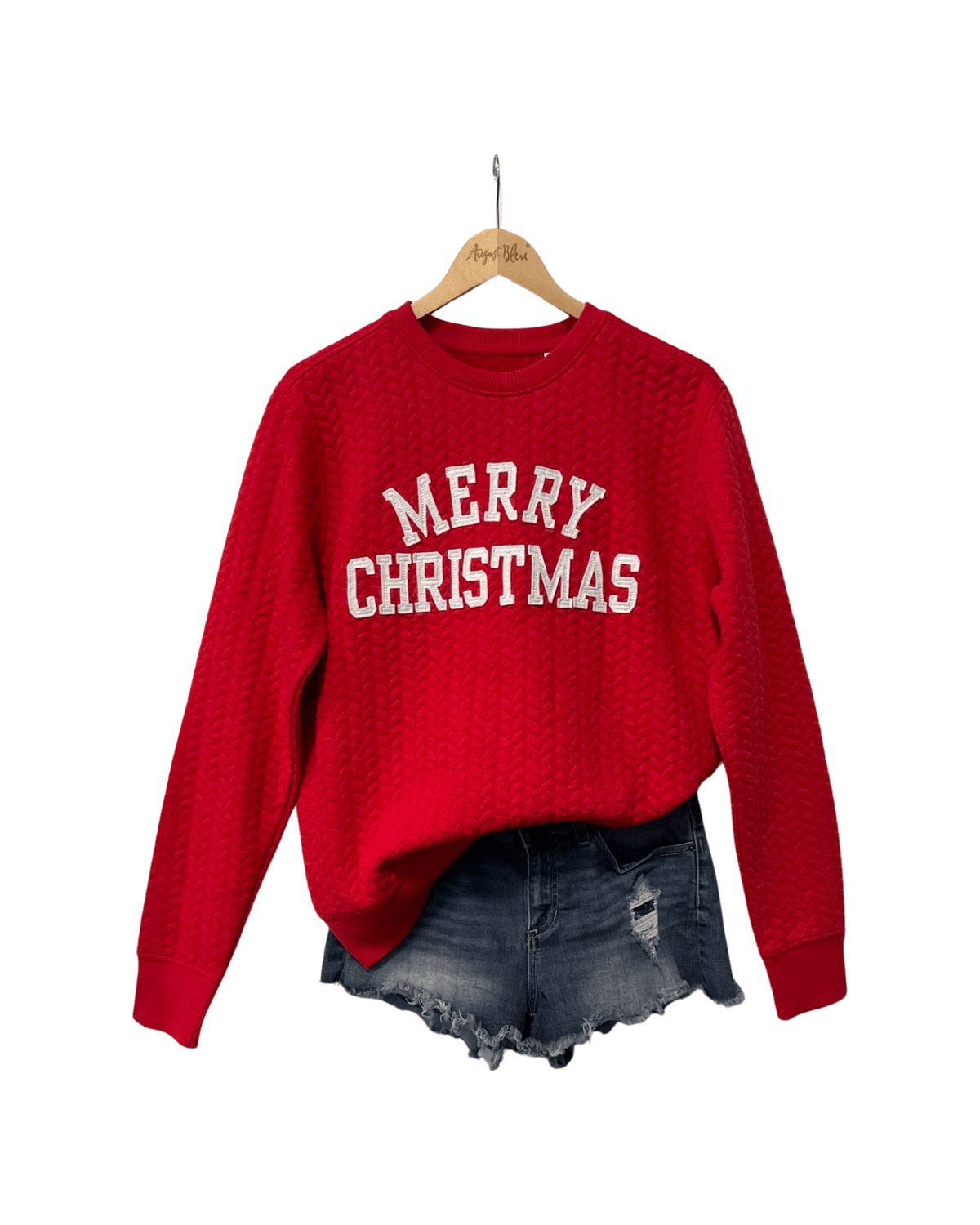 Merry Christmas Red Cableknit Pullover