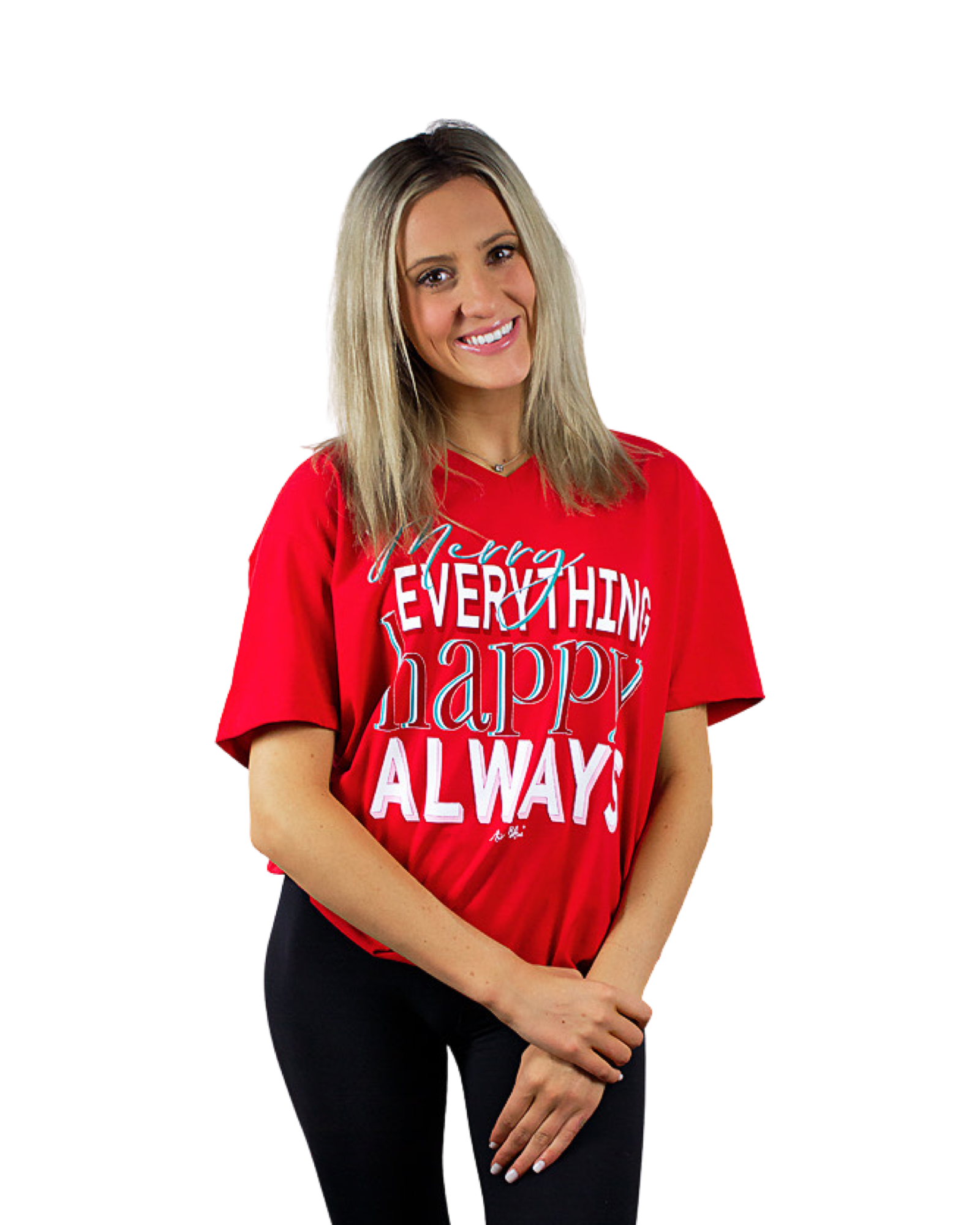 Merry Everything, Happy Always - Red Sueded V-Neck 