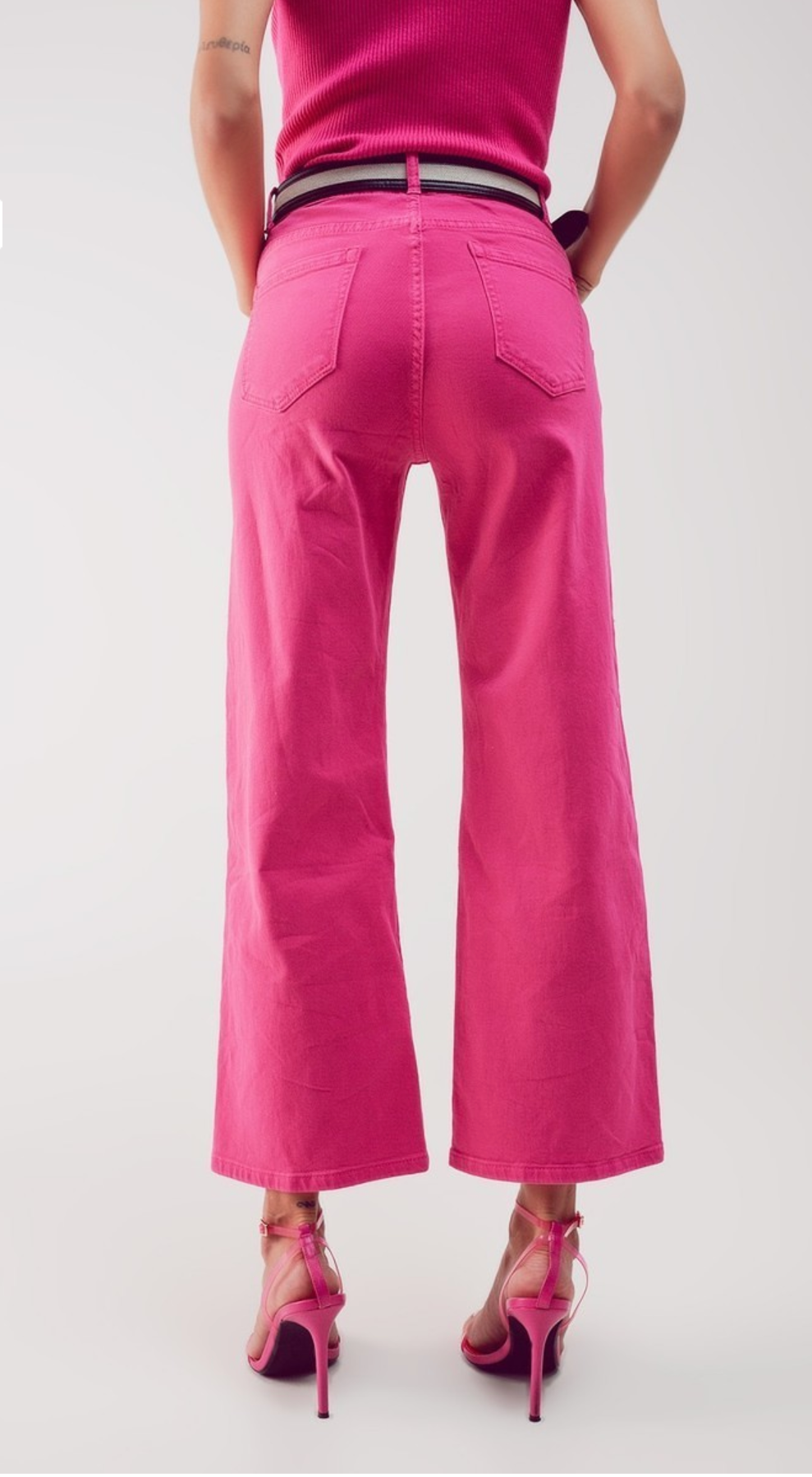 Electric Pink wide leg ankle jeans back