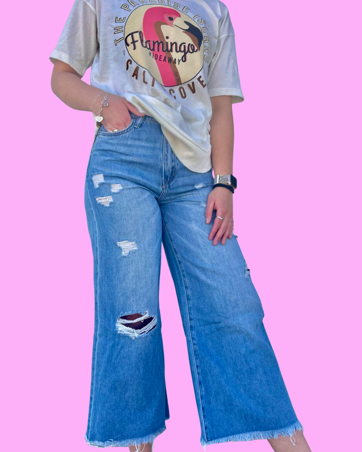 Distressed Dramatic Wide Leg Ankle Jean