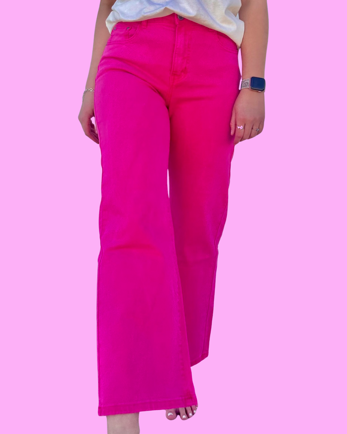 Electric Pink Crop Wide Ankle Jean